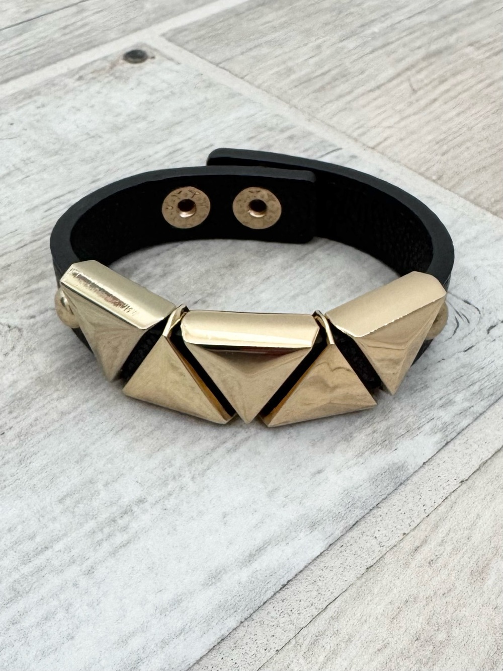 BCBGeneration Black Faux Leather Gold Geometric Accent Wrap Bracelet